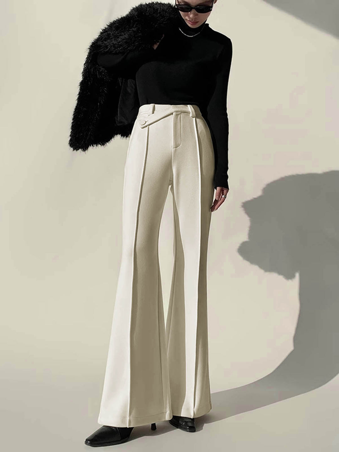 White High-Waist Trousers with Wide Legs for Women - Amara-XS-Nora Luxe