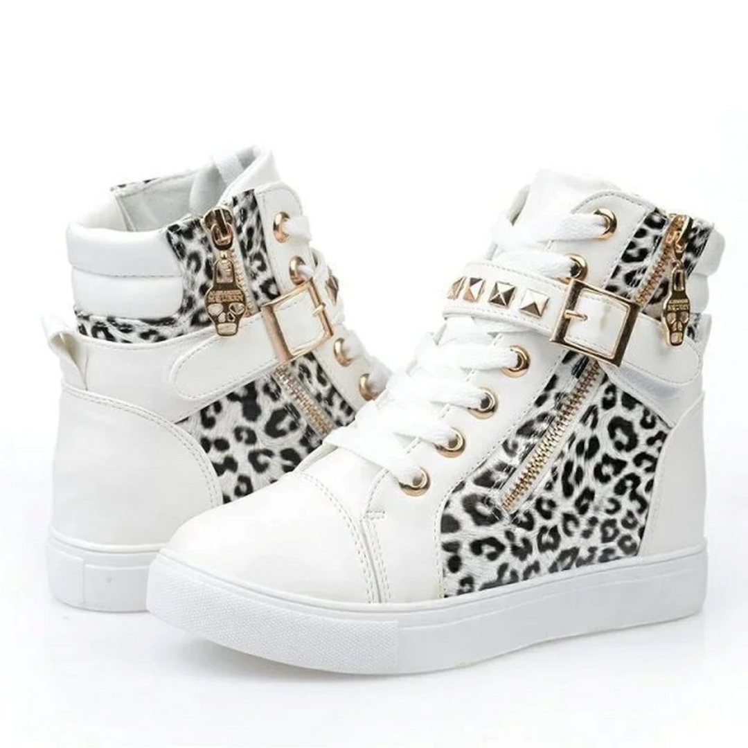 White Leather High Sneakers with Zip for Ladies - Ava-Black and white-2.5-Nora Luxe