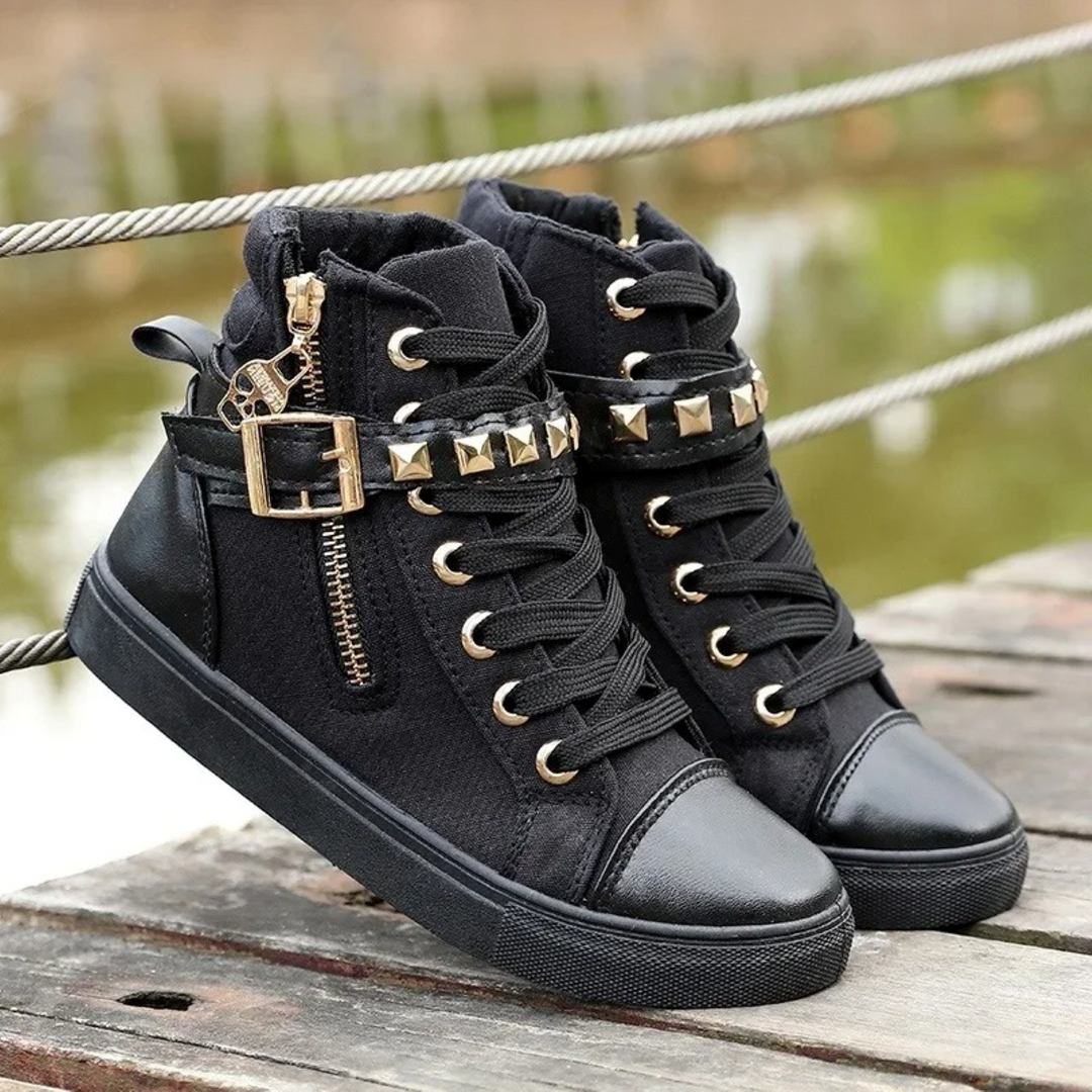 White Leather High Sneakers with Zip for Ladies - Ava-White-2.5-Nora Luxe