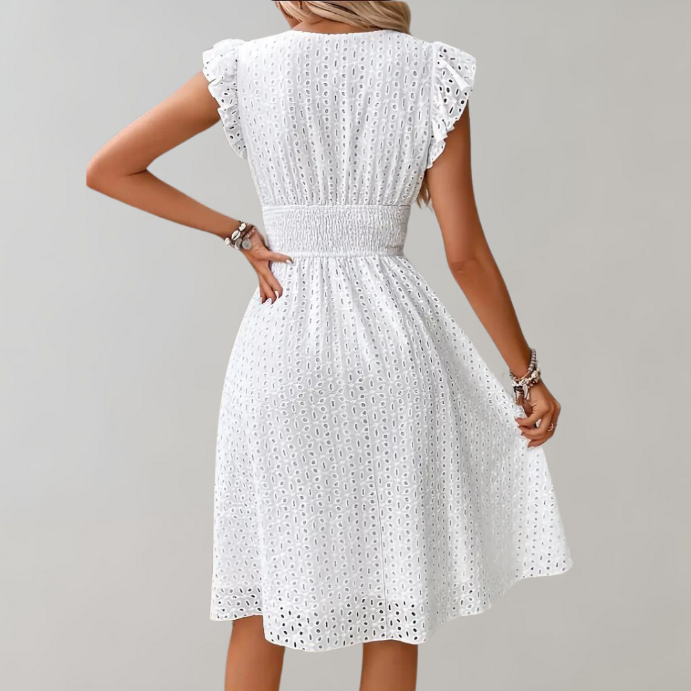 White Summer Dress with Ruffled Sleeves - Lina-S-Nora Luxe