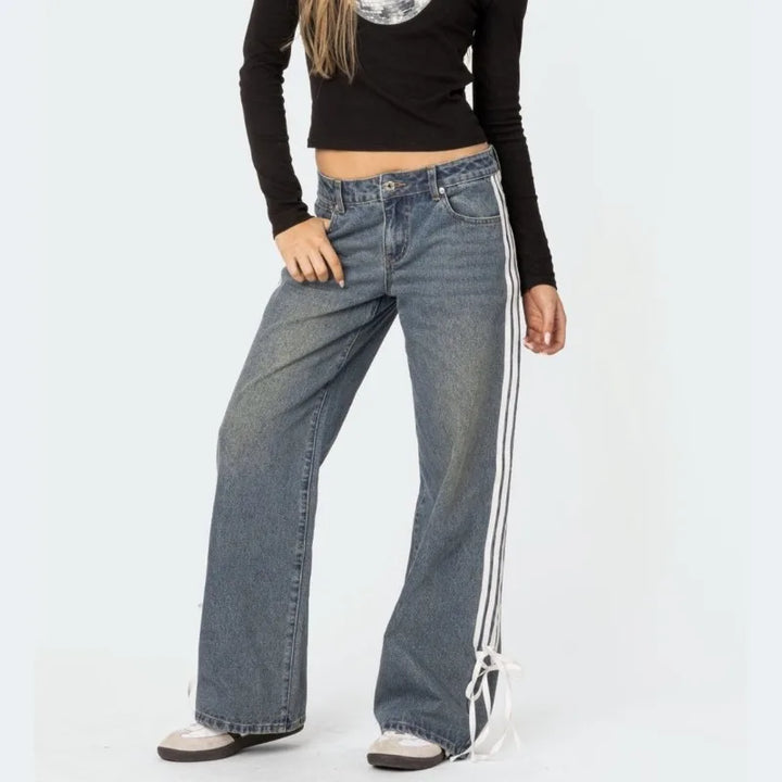 Wide Jeans with Stripes and Laces - Mila-Blue-XS-Nora Luxe