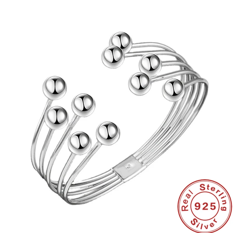 Wide Open Bracelet with Silver Beads-Nora Luxe