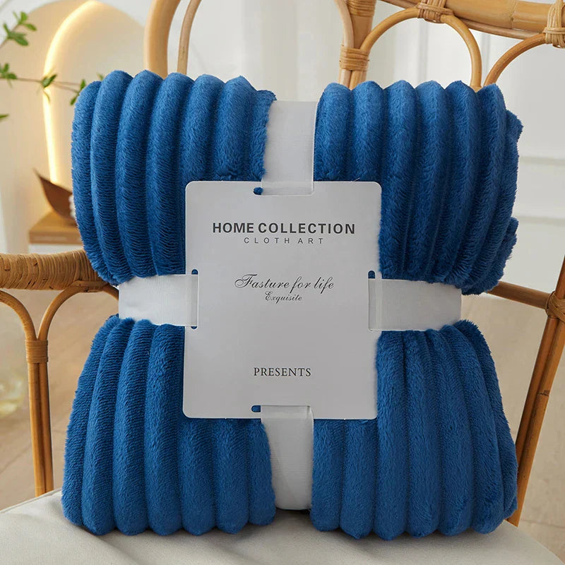 Wide Striped Flannel Fleece Blanket - CozyStripe-Dark Blue-39.37 × 59.06 inches-Nora Luxe