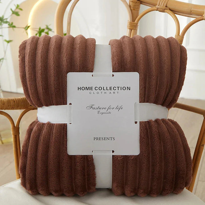 Wide Striped Flannel Fleece Blanket - CozyStripe-Dark Brown-39.37 × 59.06 inches-Nora Luxe
