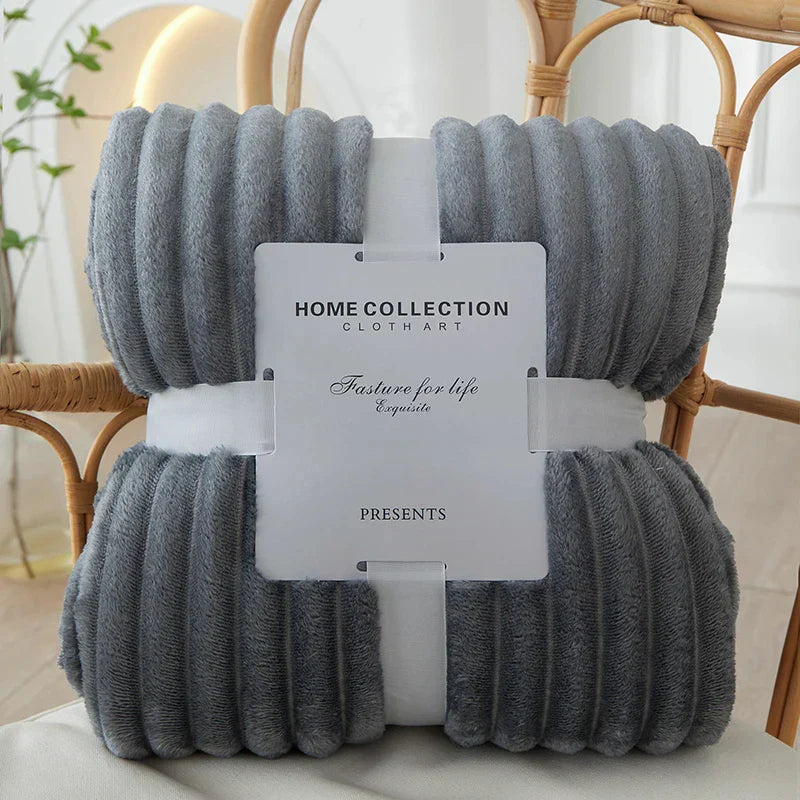 Wide Striped Flannel Fleece Blanket - CozyStripe-Dark Gray-39.37 × 59.06 inches-Nora Luxe