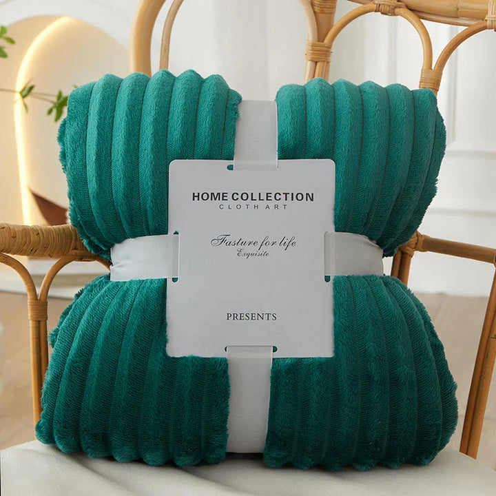 Wide Striped Flannel Fleece Blanket - CozyStripe-Dark Green-39.37 × 59.06 inches-Nora Luxe