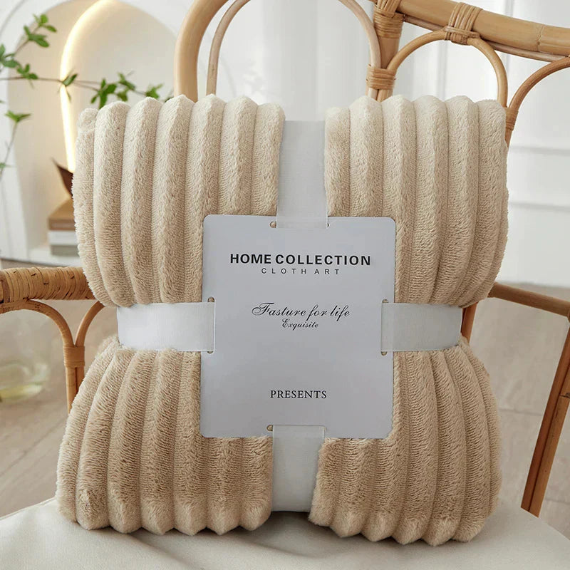 Wide Striped Flannel Fleece Blanket - CozyStripe-Khaki-39.37 × 59.06 inches-Nora Luxe