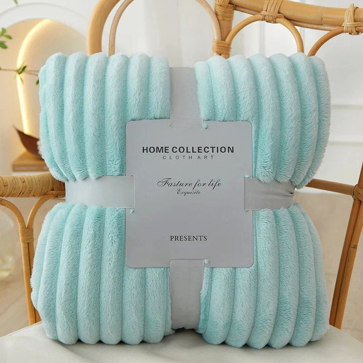 Wide Striped Flannel Fleece Blanket - CozyStripe-Light Blue-39.37 × 59.06 inches-Nora Luxe