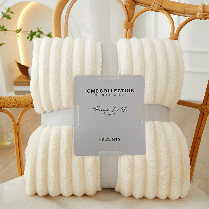 Wide Striped Flannel Fleece Blanket - CozyStripe-Light Yellow-39.37 × 59.06 inches-Nora Luxe