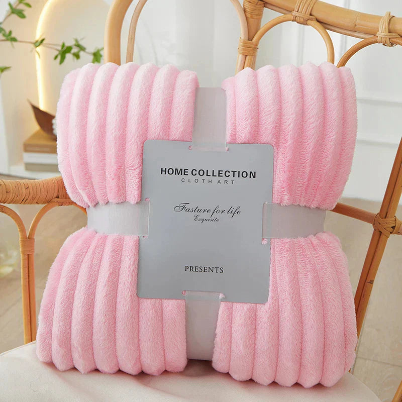 Wide Striped Flannel Fleece Blanket - CozyStripe-Pink-39.37 × 59.06 inches-Nora Luxe