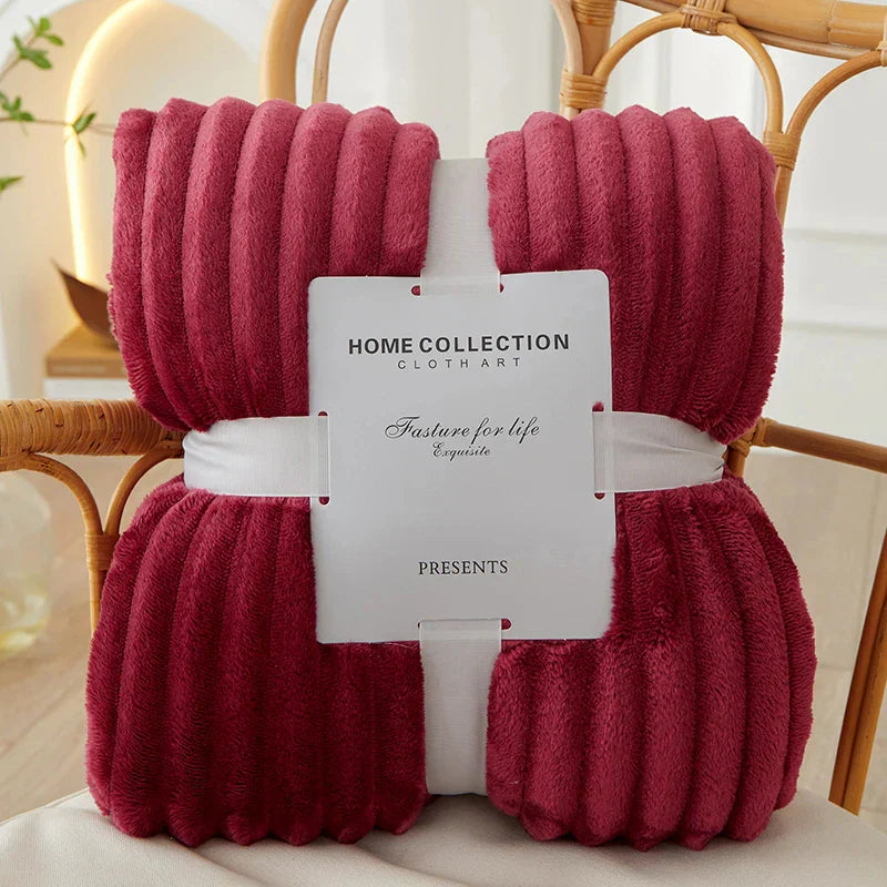 Wide Striped Flannel Fleece Blanket - CozyStripe-Red-39.37 × 59.06 inches-Nora Luxe