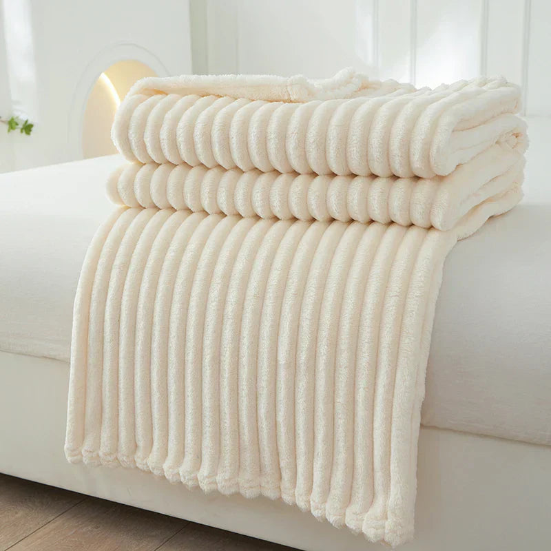 Wide Striped Flannel Fleece Blanket - CozyStripe-Red-39.37 × 59.06 inches-Nora Luxe