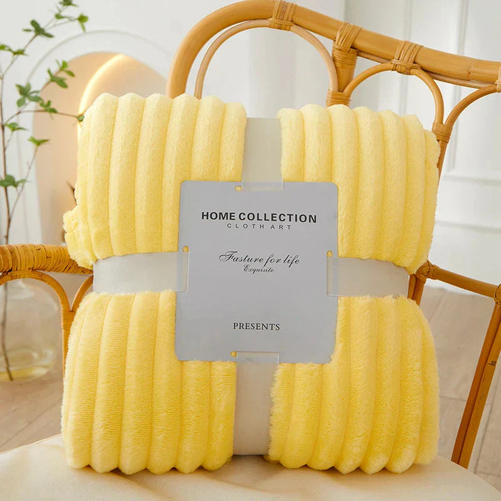 Wide Striped Flannel Fleece Blanket - CozyStripe-Yellow-39.37 × 59.06 inches-Nora Luxe