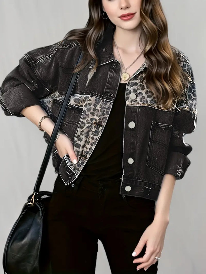 Wildly Chic Leopard Print Denim Jacket - Leona-Black-S-Nora Luxe