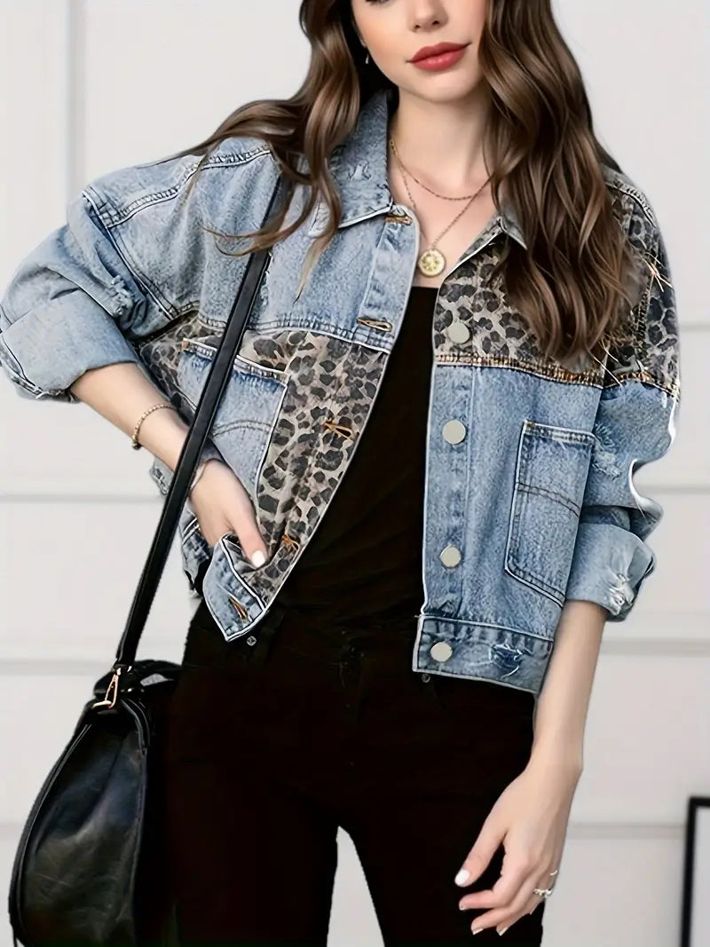 Wildly Chic Leopard Print Denim Jacket - Leona-Medium blue-S-Nora Luxe