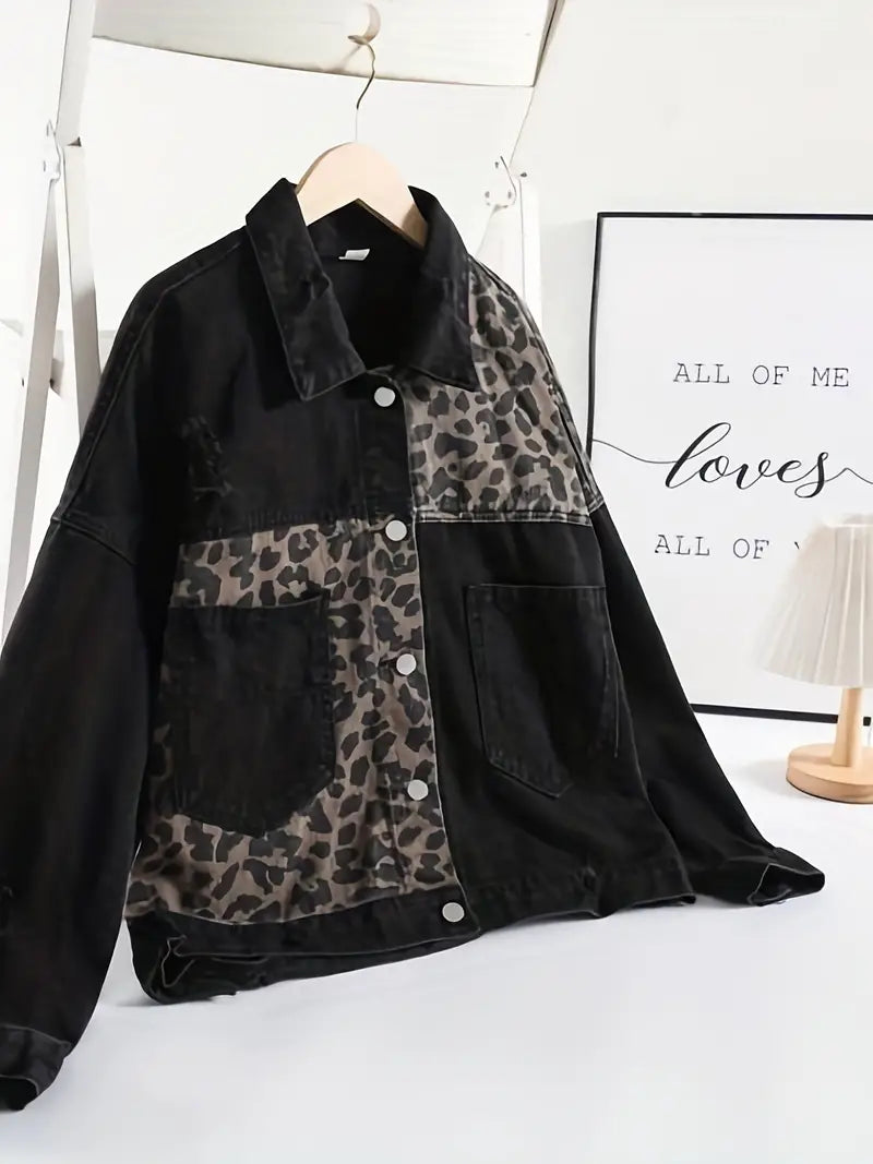 Wildly Chic Leopard Print Denim Jacket - Leona-Medium blue-S-Nora Luxe