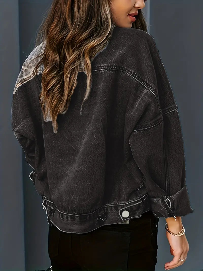 Wildly Chic Leopard Print Denim Jacket - Leona-Medium blue-S-Nora Luxe