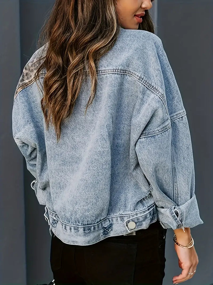Wildly Chic Leopard Print Denim Jacket - Leona-Medium blue-S-Nora Luxe
