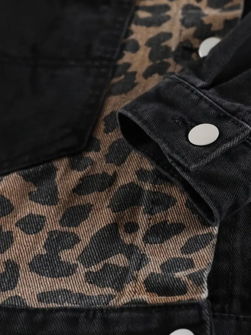 Wildly Chic Leopard Print Denim Jacket - Leona-Medium blue-S-Nora Luxe