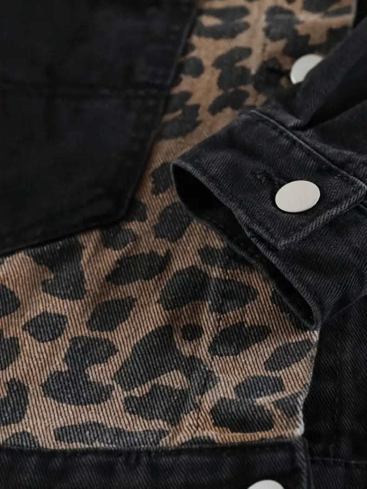 Wildly Chic Leopard Print Denim Jacket - Leona-Medium blue-S-Nora Luxe
