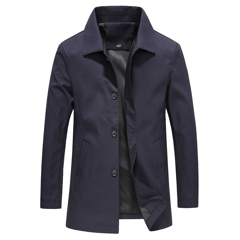 Windproof Long Men's Coat in Solid Colour - Koen-Nora Luxe
