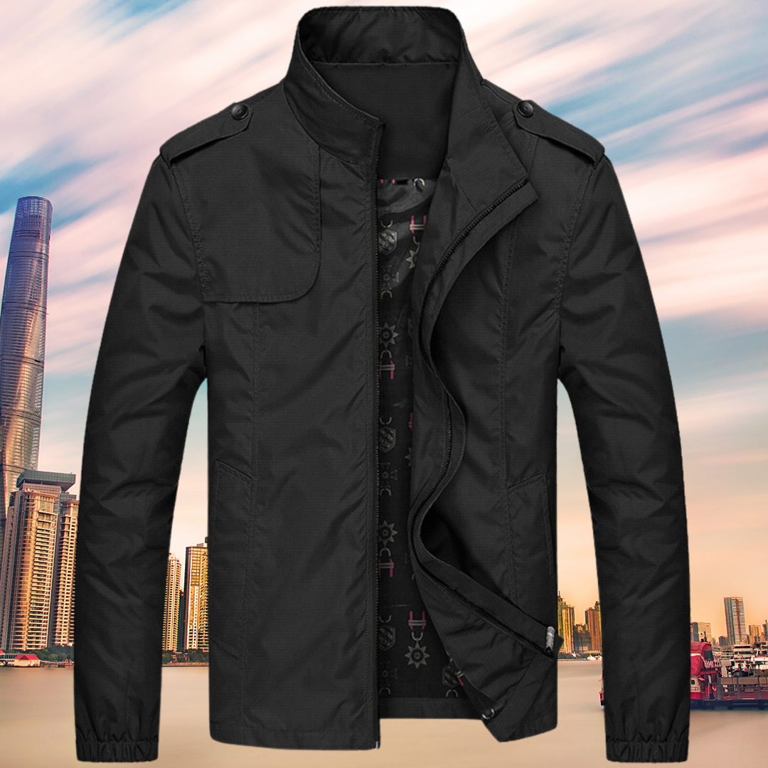 Windproof Men's Jacket with Collar - Camden-Black-M-Nora Luxe