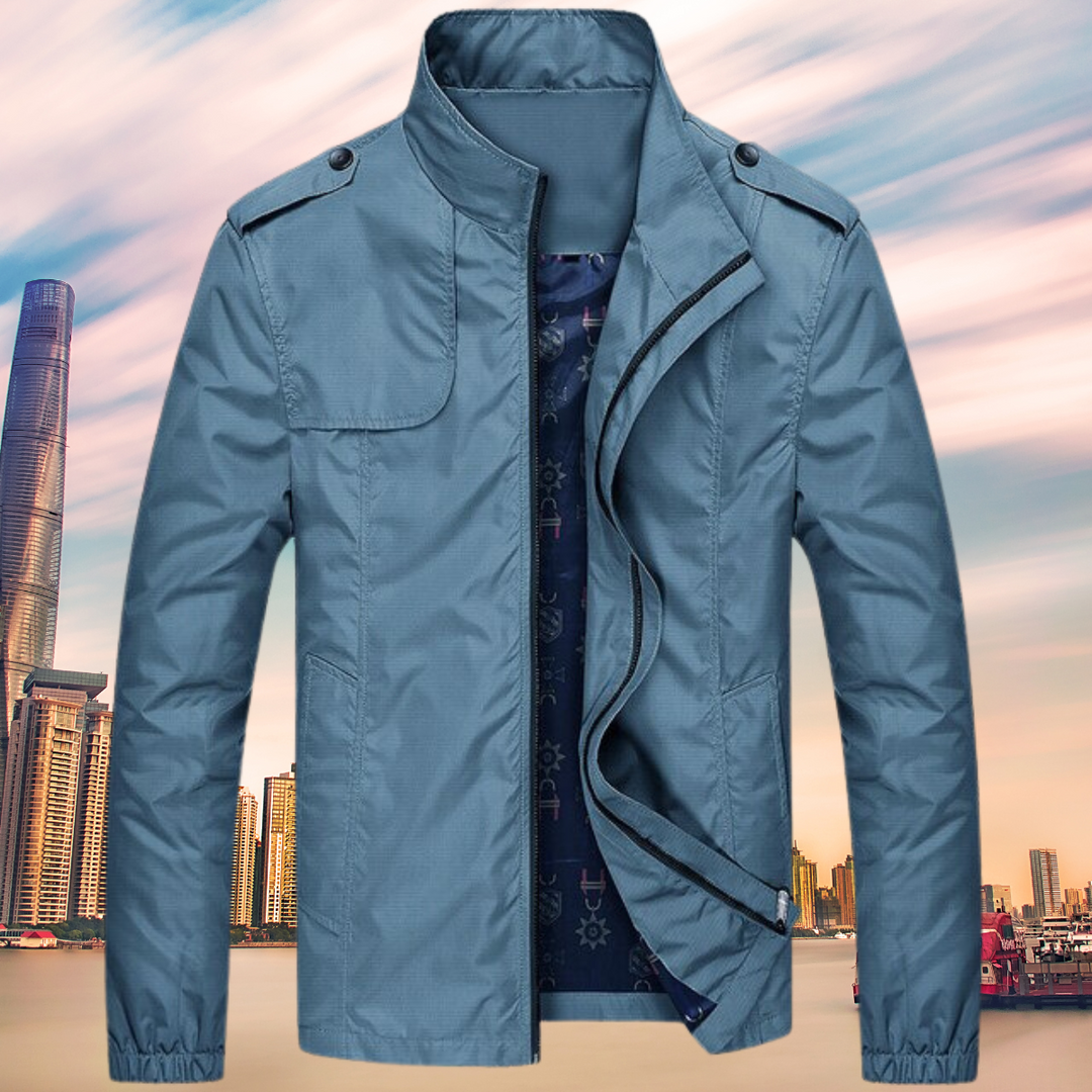 Windproof Men's Jacket with Collar - Camden-Blue-M-Nora Luxe