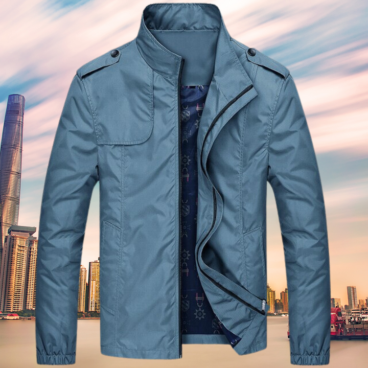 Windproof Men's Jacket with Collar - Camden-Blue-M-Nora Luxe
