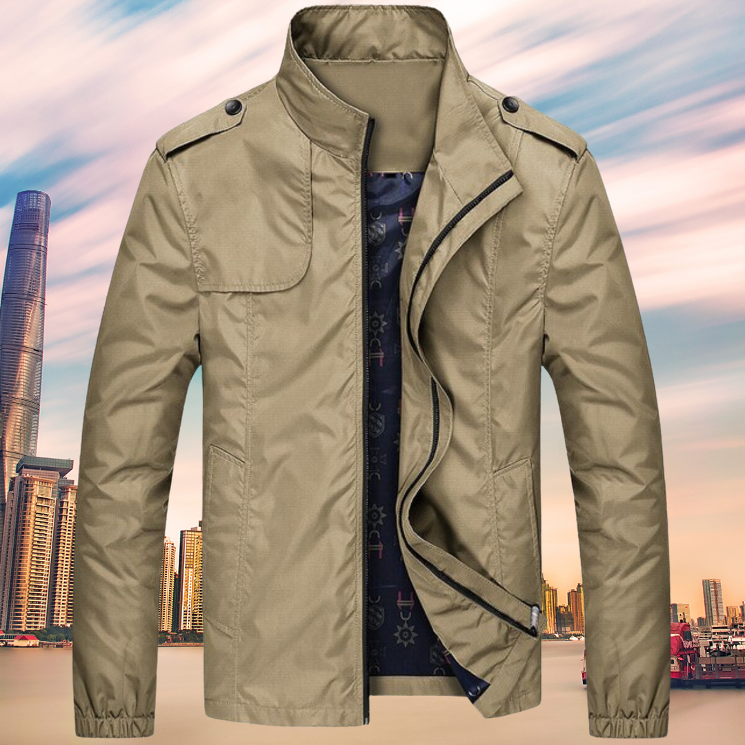Windproof Men's Jacket with Collar - Camden-Khaki-M-Nora Luxe