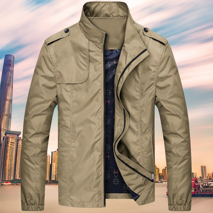 Windproof Men's Jacket with Collar - Camden-Khaki-M-Nora Luxe