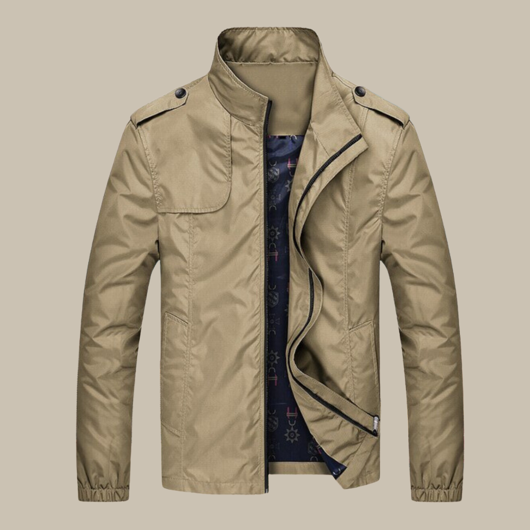 Windproof Men's Jacket with Collar - Camden-Khaki-M-Nora Luxe