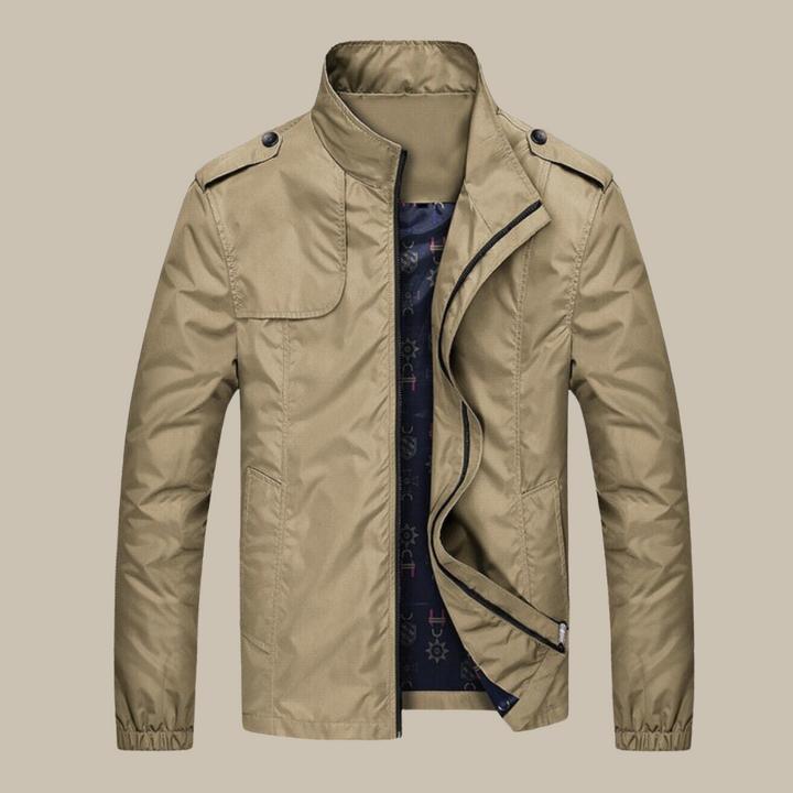 Windproof Men's Jacket with Collar - Camden-Khaki-M-Nora Luxe