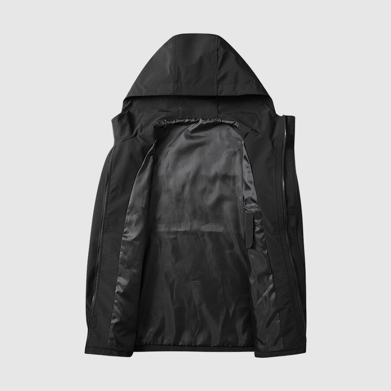 Windproof Men's Jacket with Hood and Zippers - Max-Black-S-Nora Luxe
