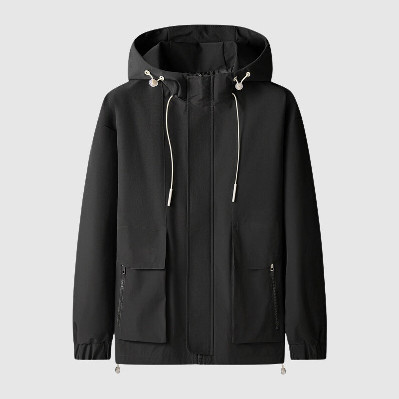 Windproof Men's Jacket with Hood and Zippers - Max-Black-S-Nora Luxe
