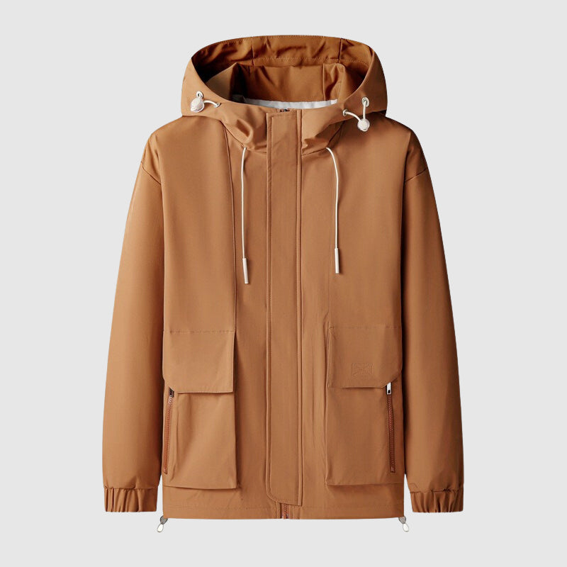 Windproof Men's Jacket with Hood and Zippers - Max-Orange-S-Nora Luxe
