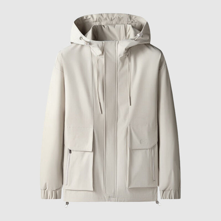 Windproof Men's Jacket with Hood and Zippers - Max-White-S-Nora Luxe