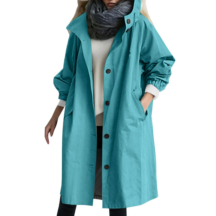 Windproof Women's Trench Coat with Hood - Luna-Blue-S-Nora Luxe