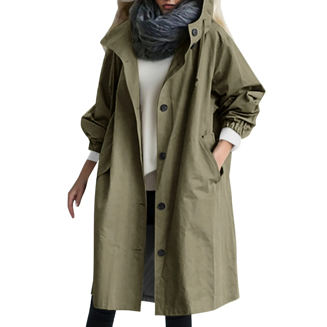 Windproof Women's Trench Coat with Hood - Luna-Green-S-Nora Luxe