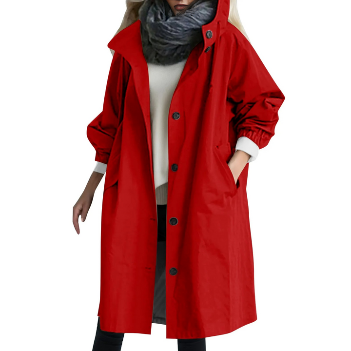 Windproof Women's Trench Coat with Hood - Luna-Red-S-Nora Luxe