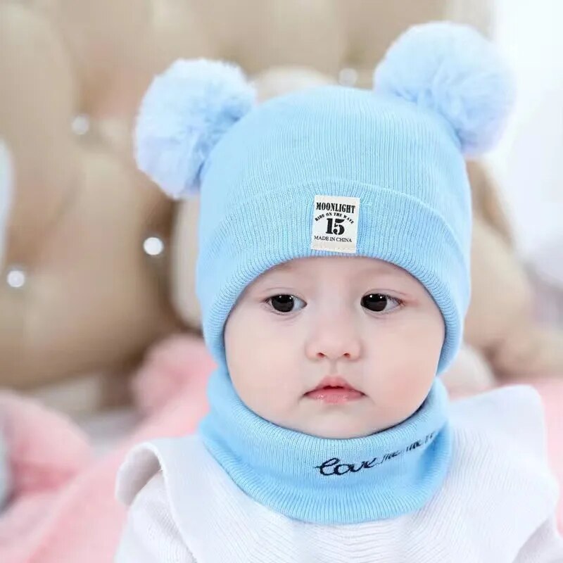 Winter Children's Hat with Pom-Pom-Blue-Nora Luxe