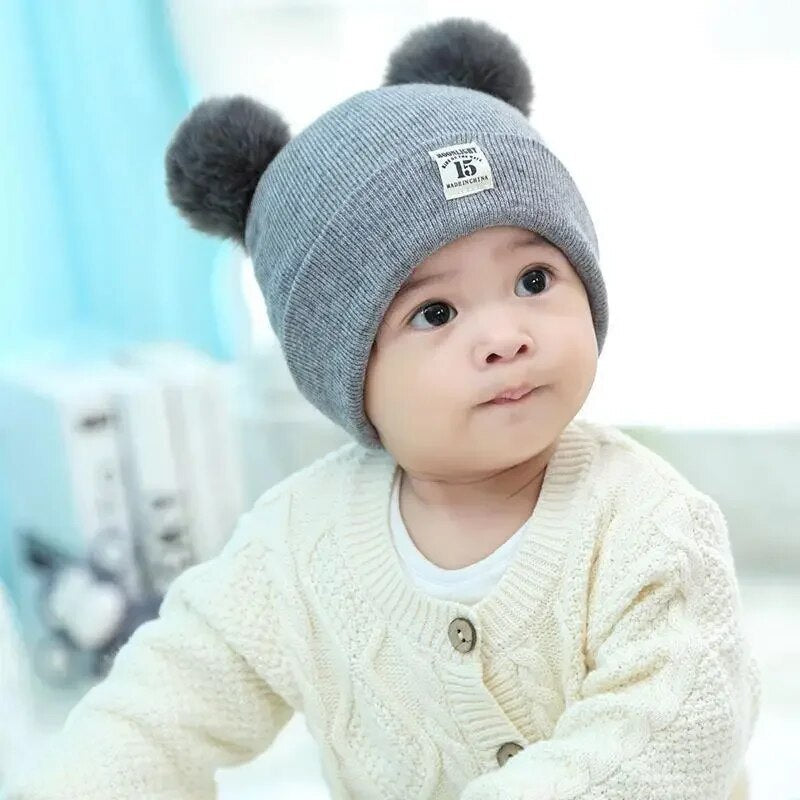 Winter Children's Hat with Pom-Pom-Gray-Nora Luxe