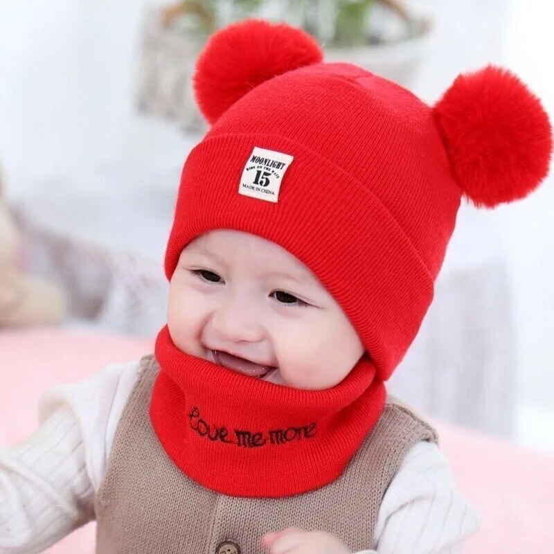 Winter Children's Hat with Pom-Pom-Red-Nora Luxe
