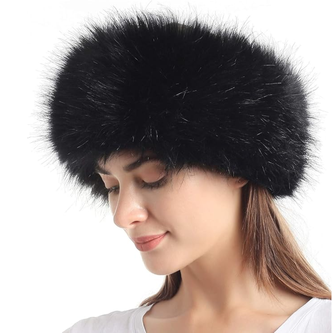Winter Headband made of Imitation Fur – Olga-Black-Nora Luxe