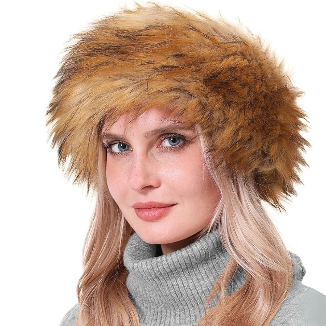 Winter Headband made of Imitation Fur – Olga-Brown with Tips-Nora Luxe