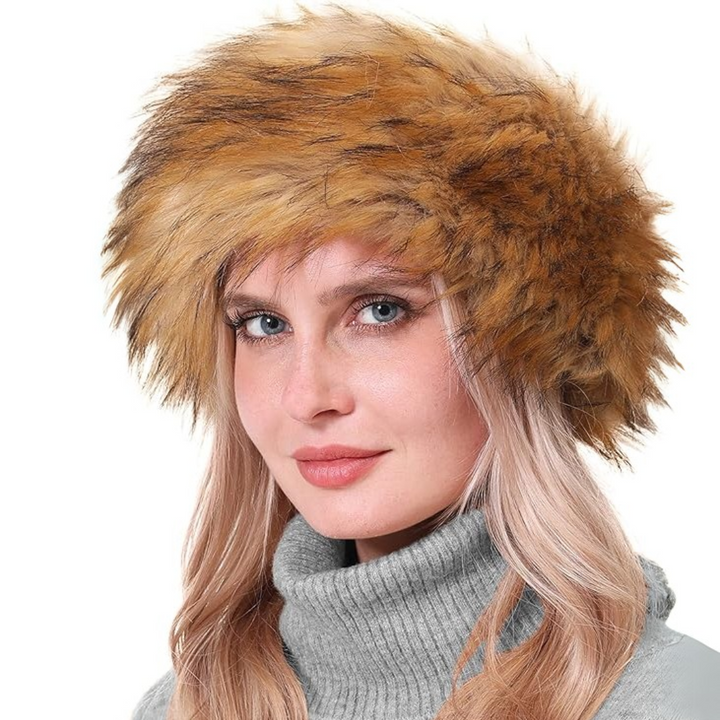 Winter Headband made of Imitation Fur – Olga-Brown with Tips-Nora Luxe