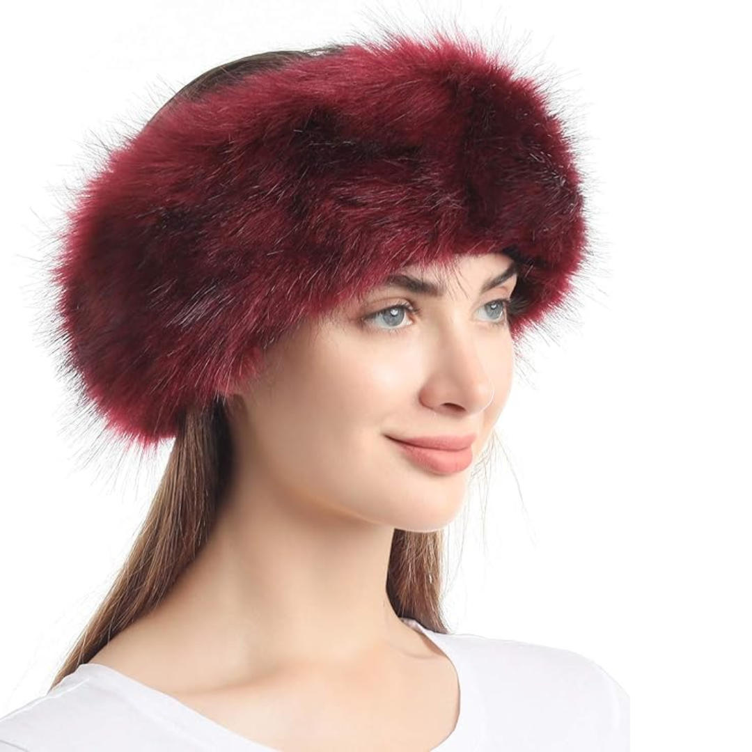 Winter Headband made of Imitation Fur – Olga-Burgundy-Nora Luxe
