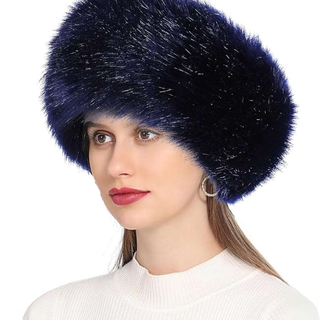 Winter Headband made of Imitation Fur – Olga-Marine Blue-Nora Luxe