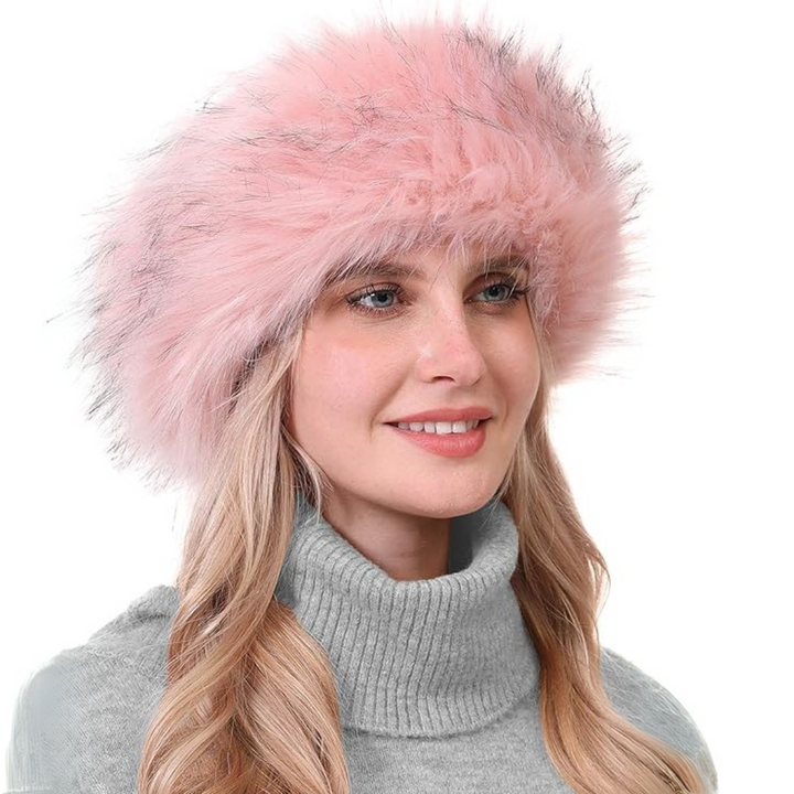Winter Headband made of Imitation Fur – Olga-Pink with Tips-Nora Luxe