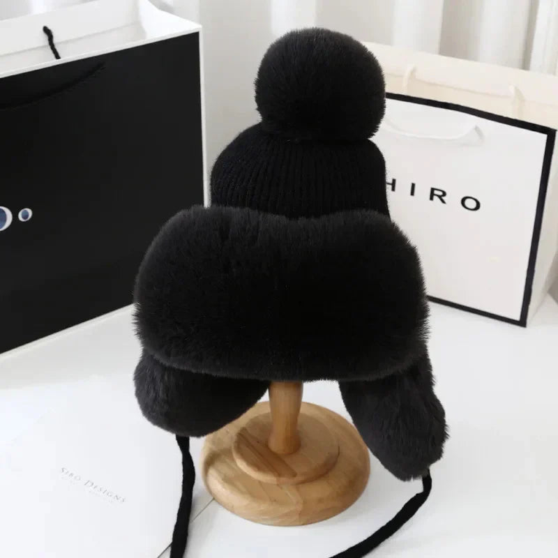 Winter Shield Earflap Ski Hat for Women - Tressa-Black-Nora Luxe