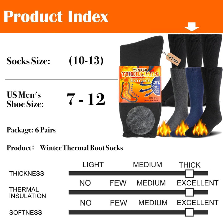 Winter Thermal Boot Socks - HeatGrip-6 pairs of mixed colours-Nora Luxe